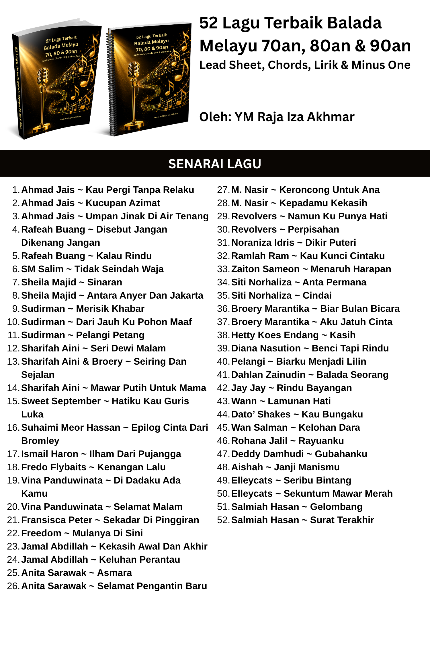 Music Book 52 Best Songs of Malay Balada 70s, 80s & 90s Lead Sheet ...