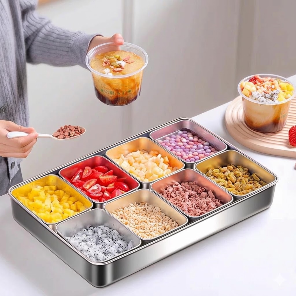 304 Stainless Steel Ingredients Box With Lid / Set Condiments Container ...