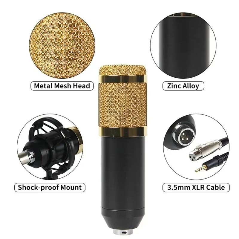 Wired Condenser Microphone with V8 Sound Card Kit & Suspension Boom Arm ...