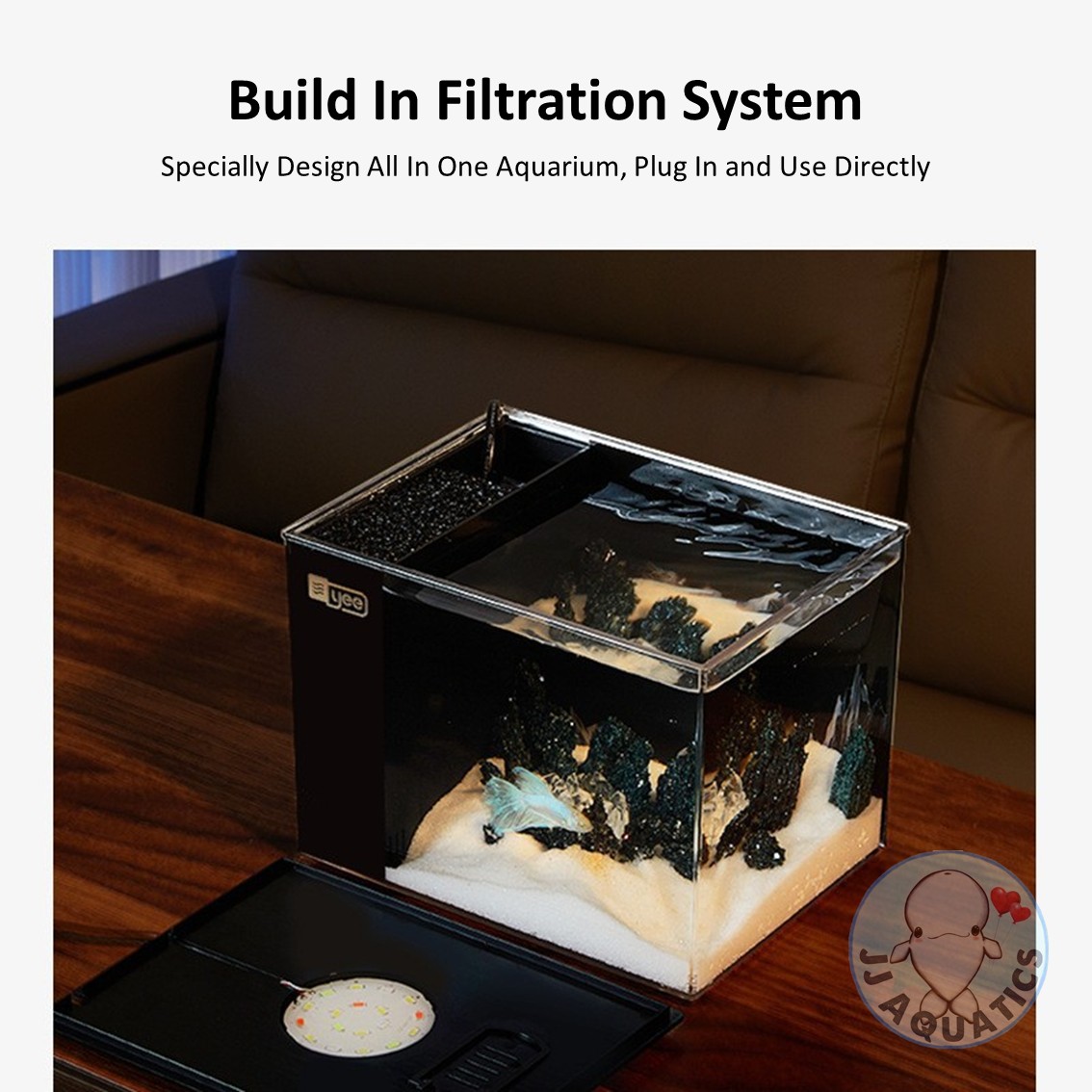 YEE Stylish Mini Table Aquarium All In One Compact Cute Fish Tank Side ...