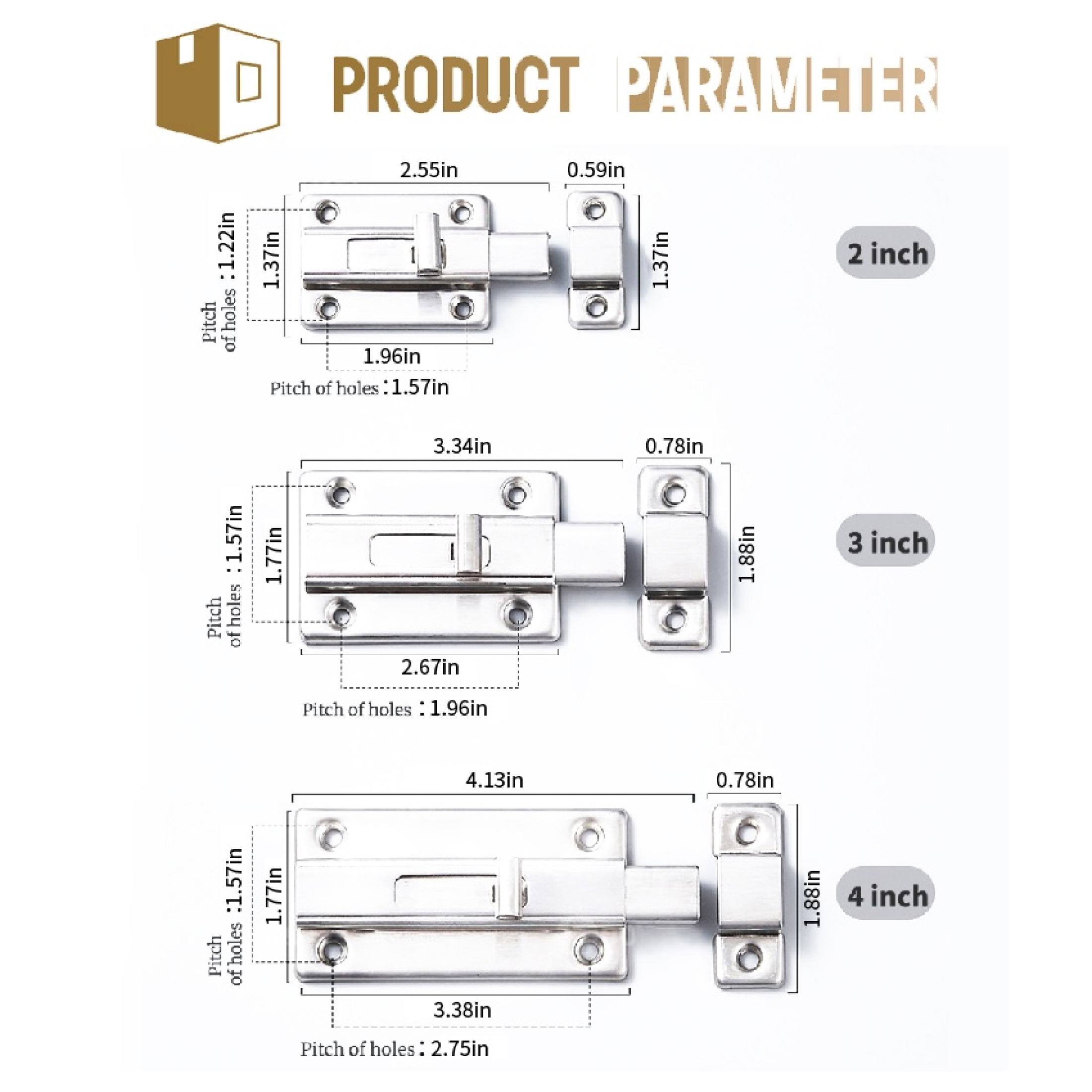 Square Bolt Slug Stainless Steel Security Safety Door Slide Latch Bolt ...
