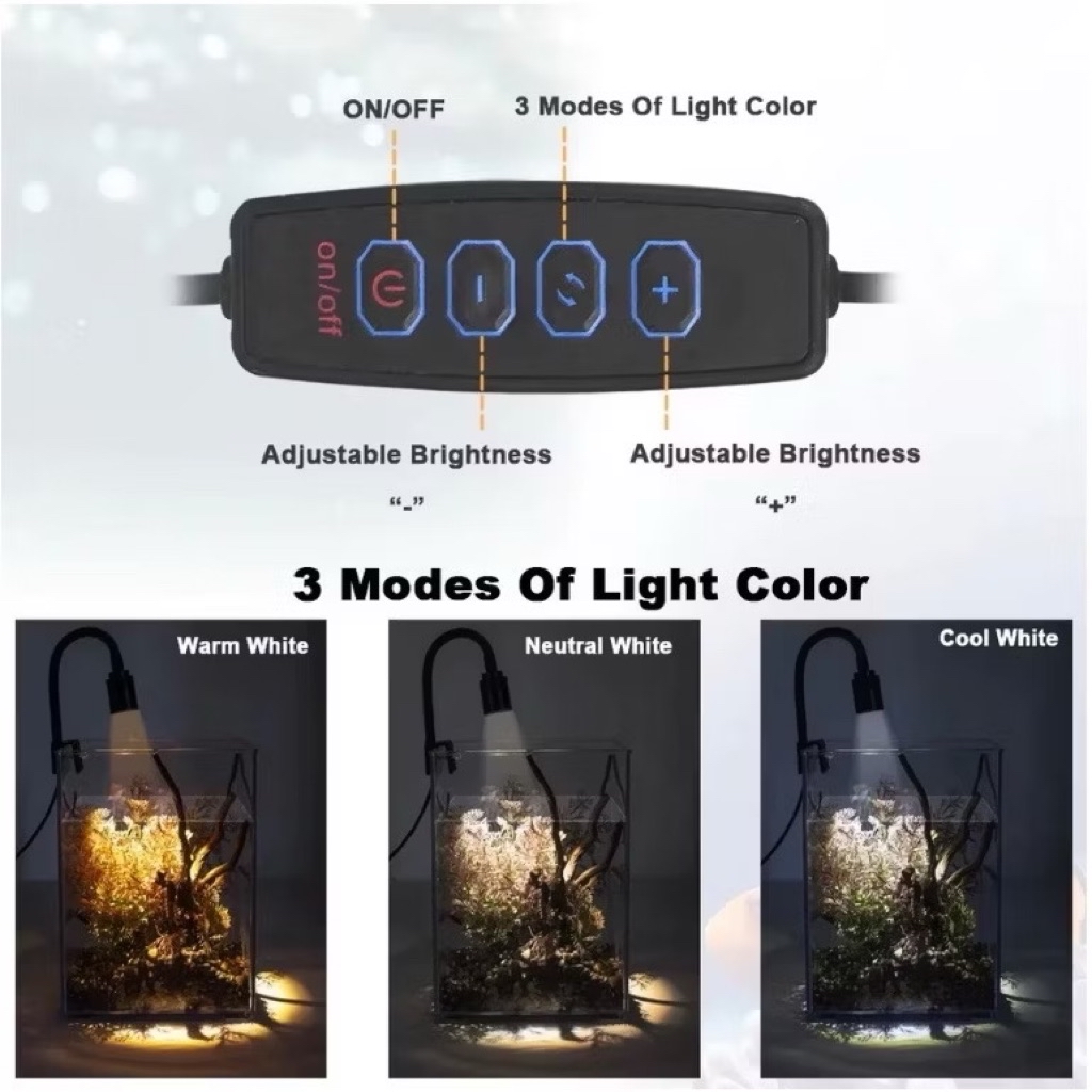 Aquarium FY-06 LED Spotlight Clip On Light 3W Zoomable Focus Fish Tank ...