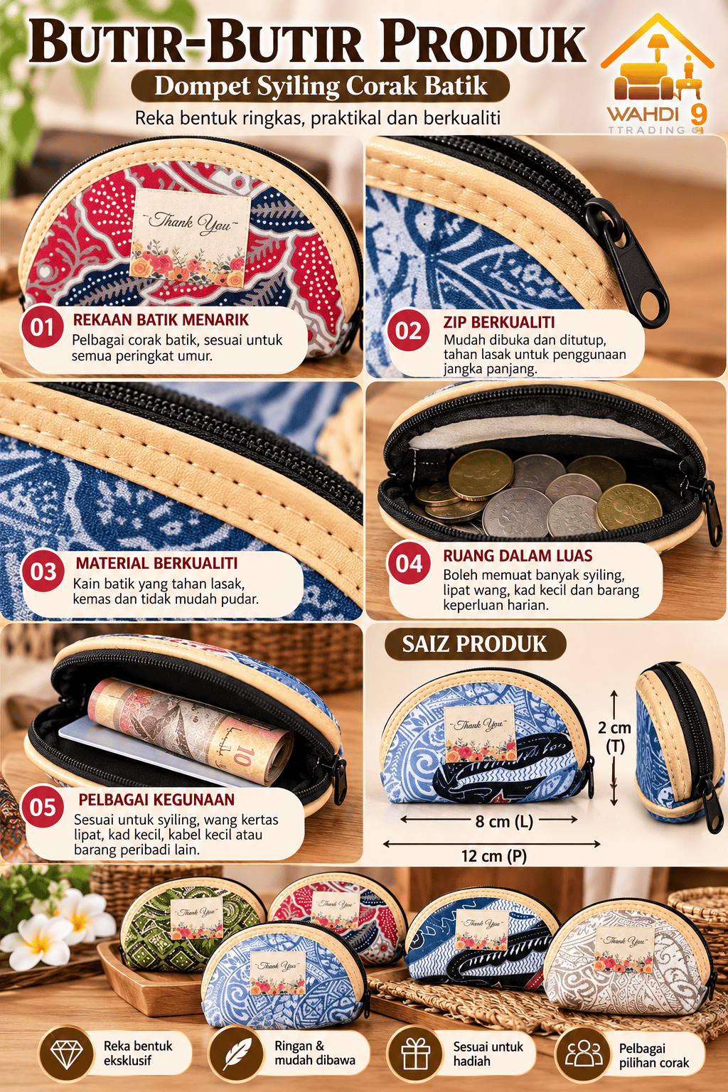 Doorgift Kain Batik Design Oval Dompet Wallet Fashion Coin Zip Batik ...