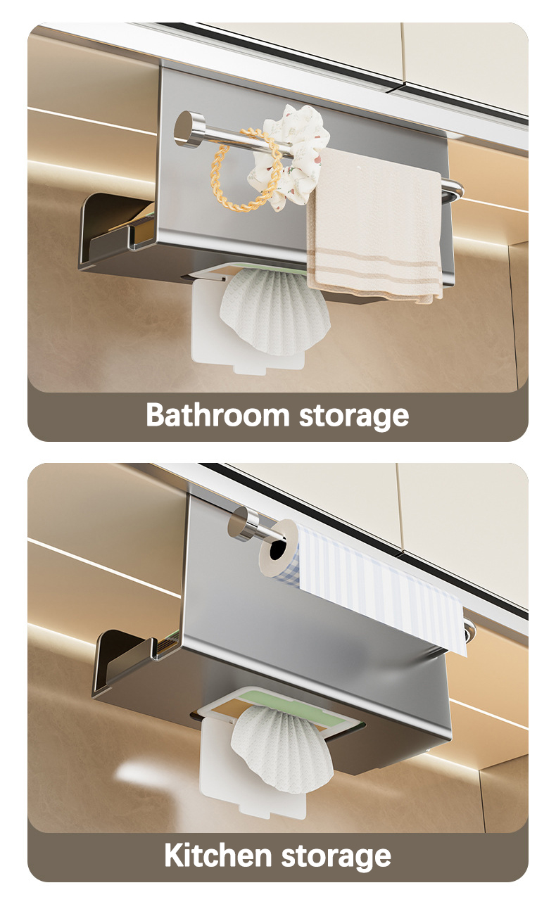 Kitchen Hanging Tissue Box Holder Under-Cabinet No-Drill Plastic Wrap ...