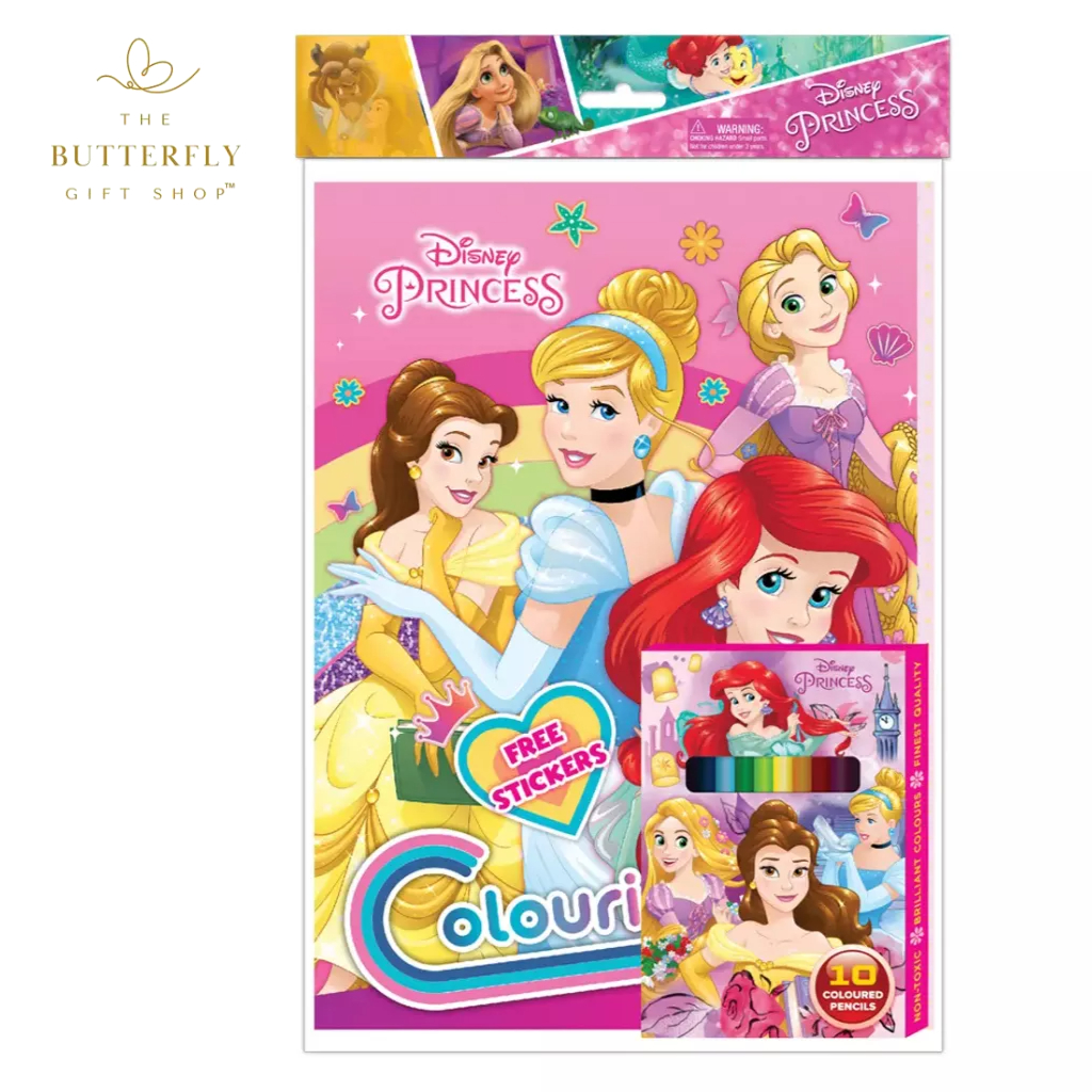 Disney Princess Colouring Book and Stickers with 10pcs Colour Pencil ...