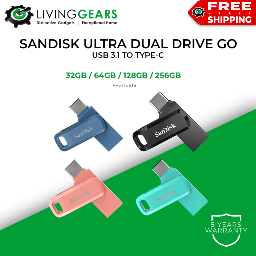 Sandisk Flash Drive Ultra Dual Drive Go Usb Type C Otg 32gb 64gb 128gb 256gb Shopee