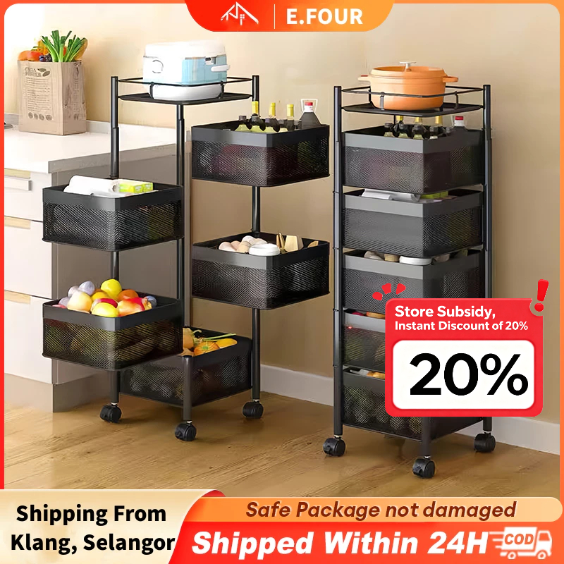 5layer Rak Dapur Rotating Trolley Rack Kitchen Rack Rotating Rack Spice ...