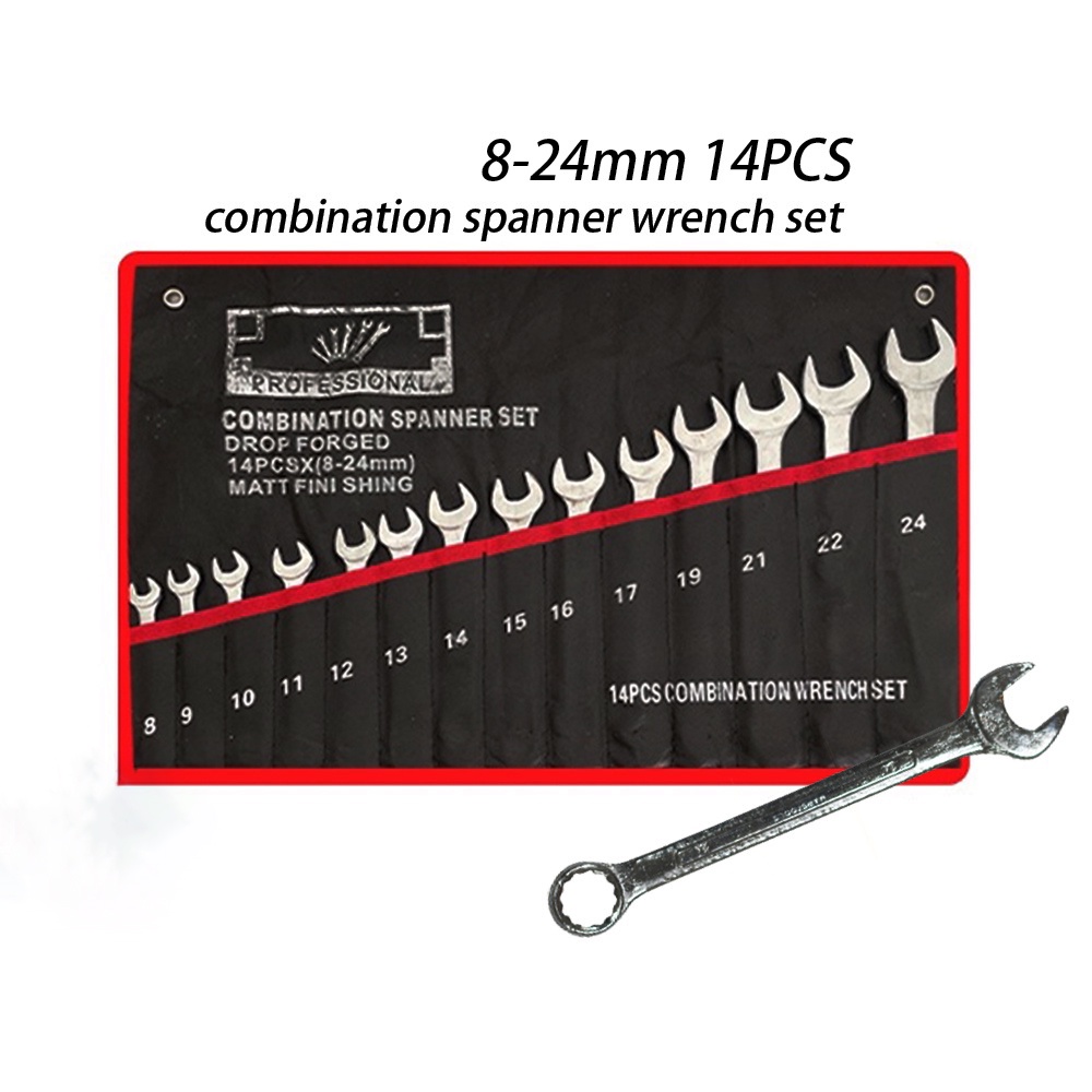 14pcs 8 24mm Tool Steel High Hardness Dual Purpose Combination Spanner