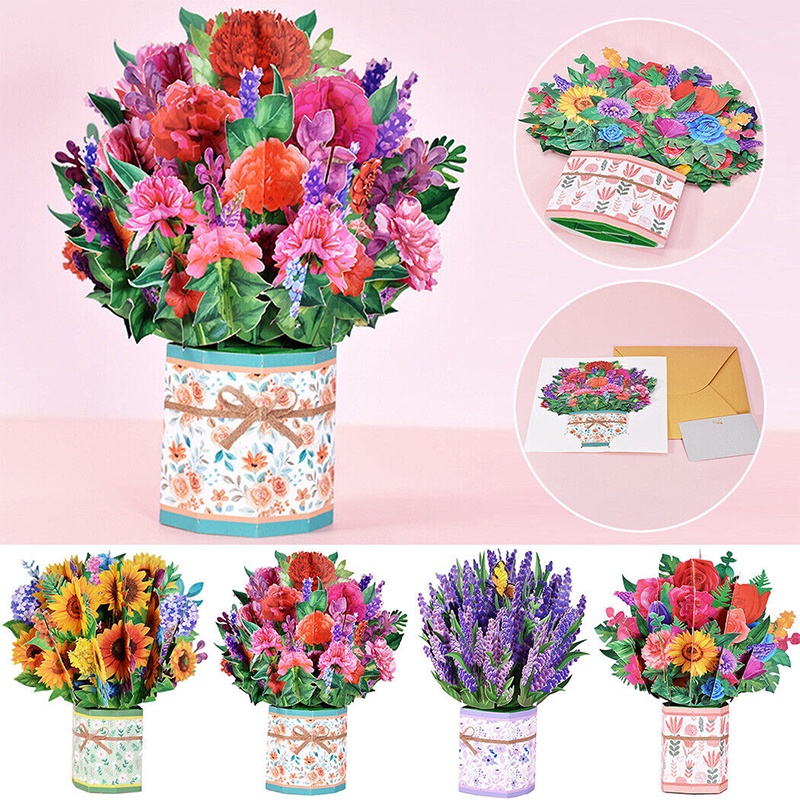 3D Pop Up Greeting Mothers Day Cards Bouquet Flowers Greeting Card for ...