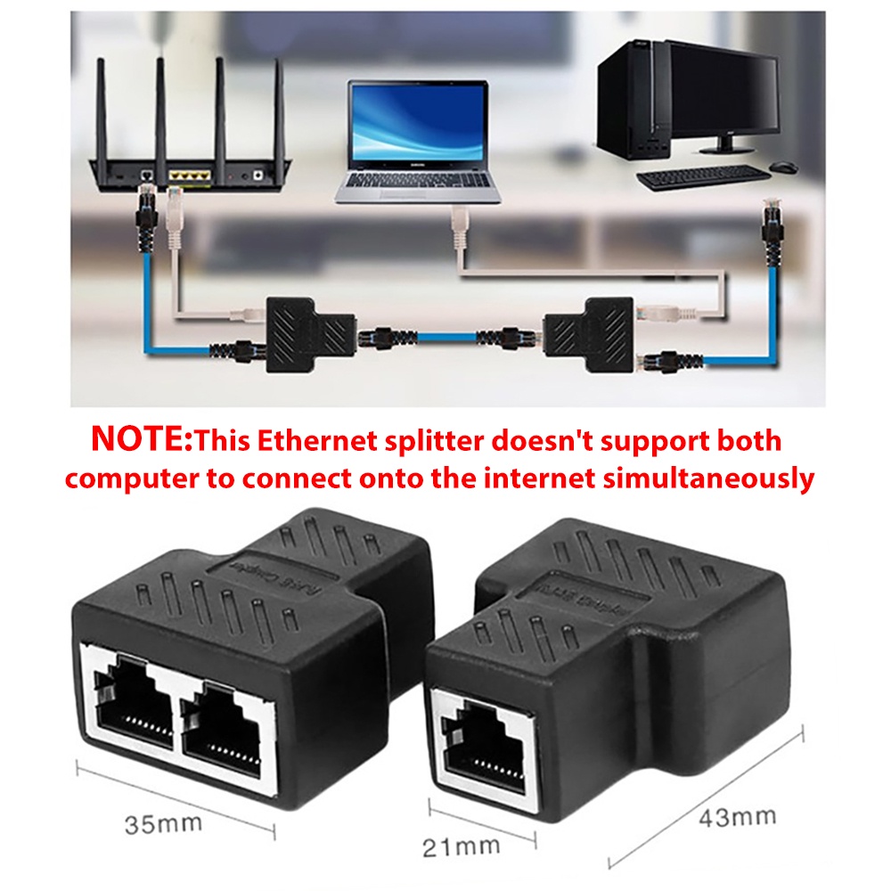 1Pcs RJ45 Ethernet Splitter Adapter, RJ45 1 1 to 2 Ways Dual Female Port  LAN Ethernet Cable for CAT5/6/7 