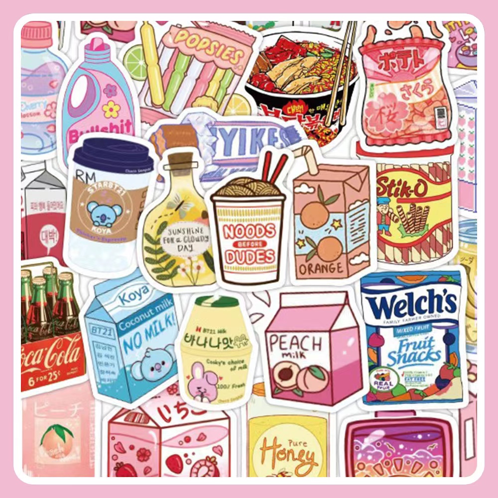 50 100pcs Snacks Drink Stickers Cute Handmade Sticker Laptop