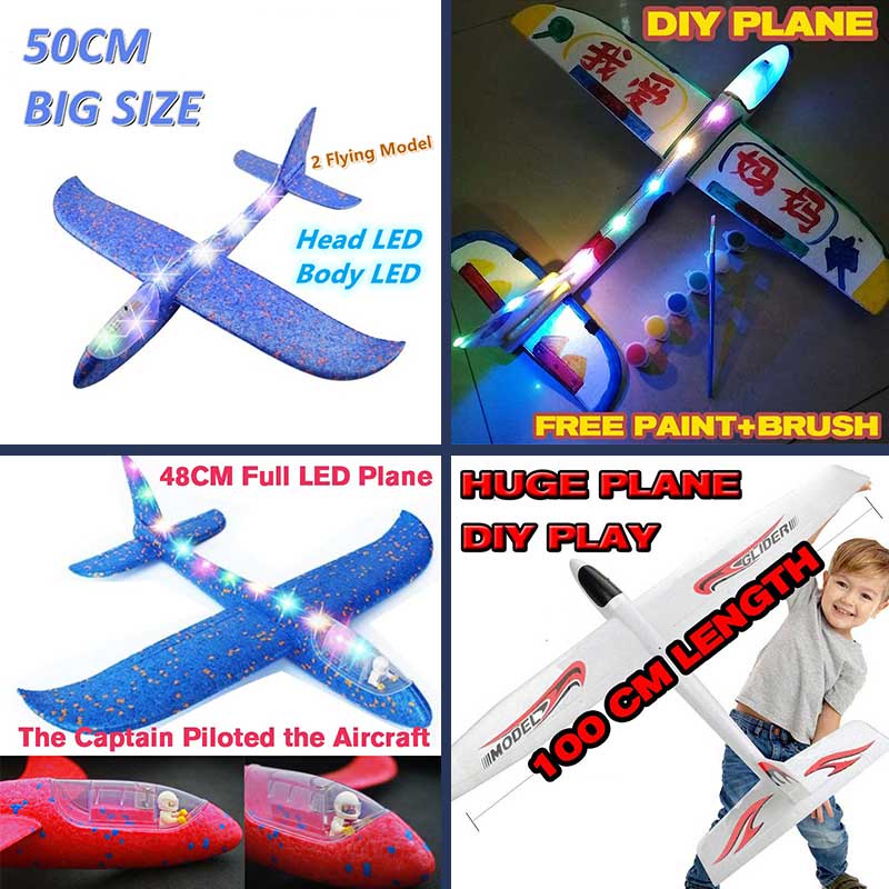 (Random Color) 50cm LED DIY Kids Toys Hand Throw Flying Glider Plane ...