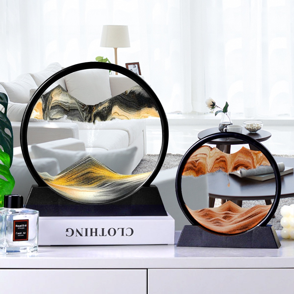 [Toronto2] 9 colors Moving Sand Art Picture Round Glass 3D Hourglass Sand art frame Sandscape In Motion Display Flowing Sand Frame 7/12inch Home Dector