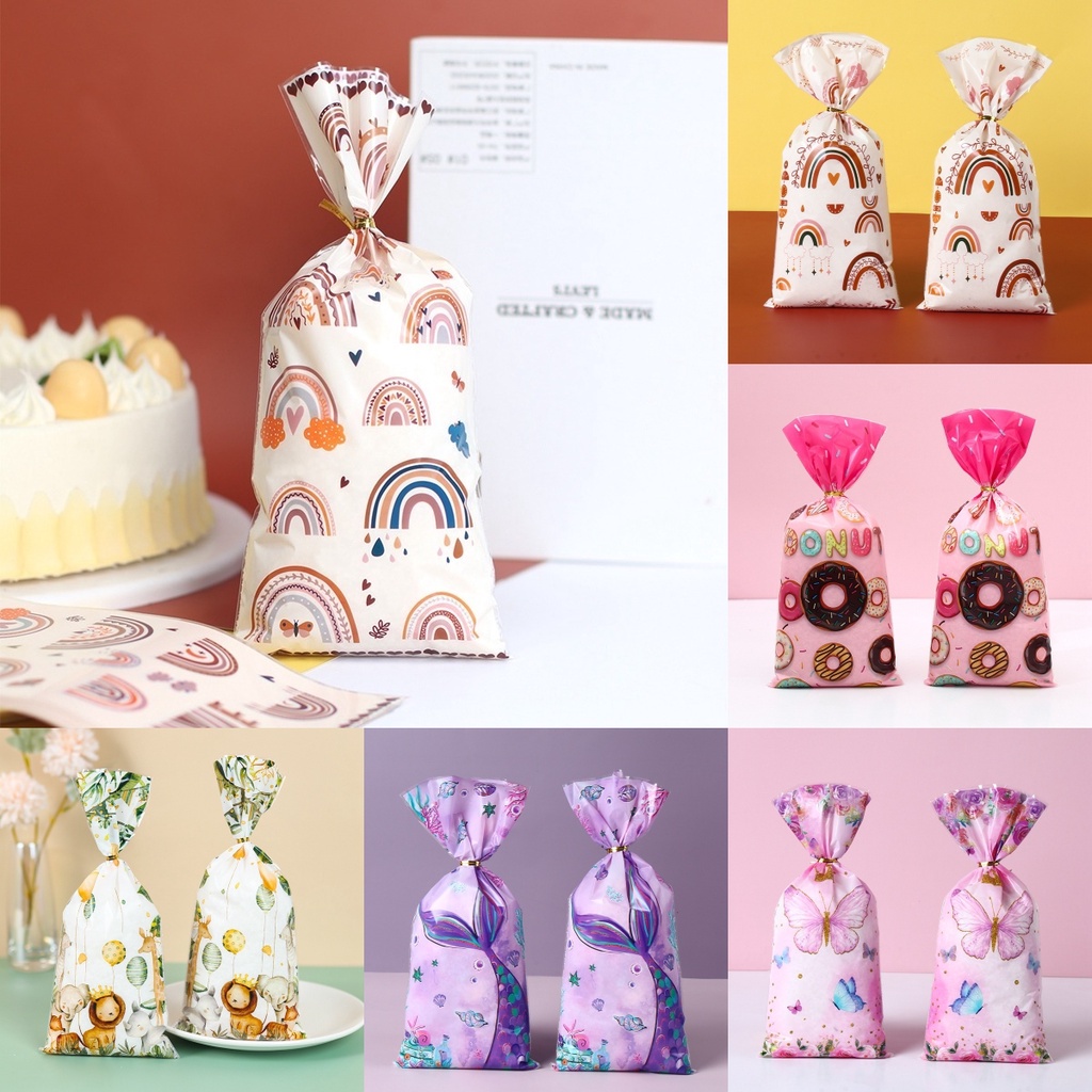 25/50/100Pcs Bohemian Rainbow Loot Bags Party Plastic Goodie Bags Pink Butterfly Paper Bag For