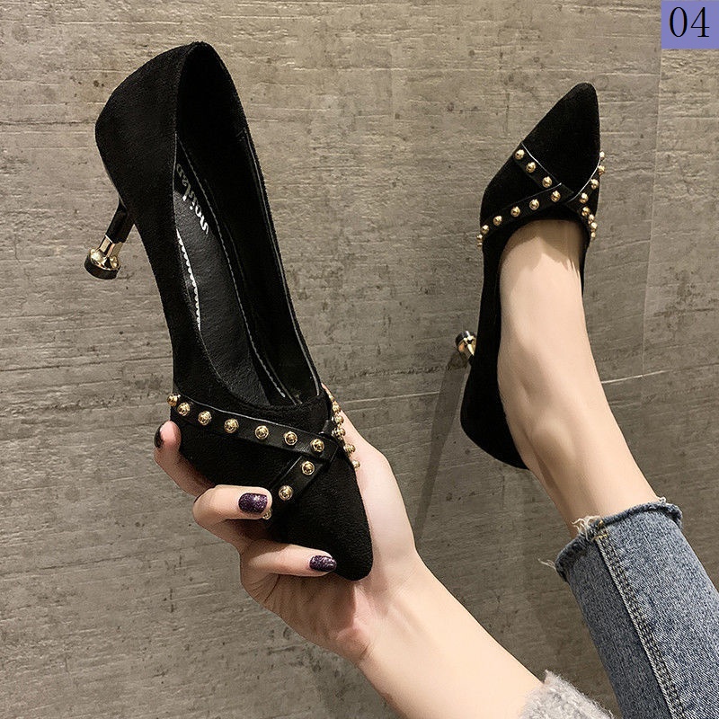 Large Size Women's Shoes 4143 Widened Plus Fat Black High Heels Wide
