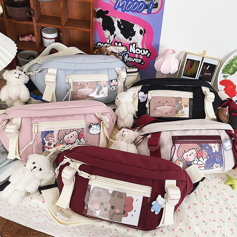 Fashion Simple Candy Color Fanny Pack Korean Style Chest Bag with Clear