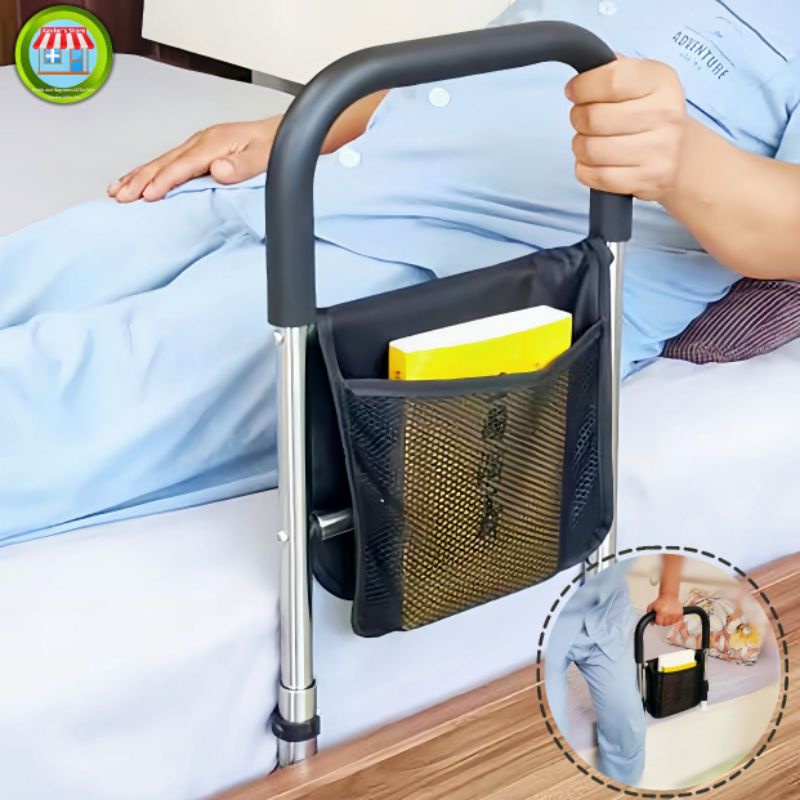 Safety bed rail bed Assist bar With Storage Pocket, Height Adjustable