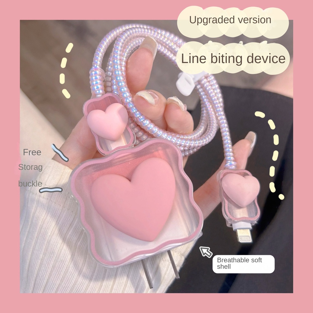 Korea Cute Gradual Transparent Charging Cable Protector Case Charging Adapter Cable Organizer Bites Wrap Anti-Bite Line Cord Cover For iphone 18W/20W Charger