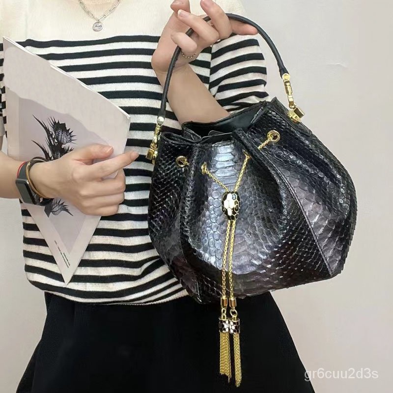 python leather bucket bags women luxury snake skin handbags customized designer ladies purse Shopee Singapore