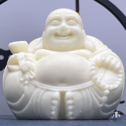 Ivory Fruit Carving Maitreya Bergamot Handle Piece Laughing Buddha One