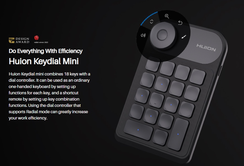 Huion INSPIROY Keydial Wireless K20 18 Keys Keyboard + Dial Controller ...