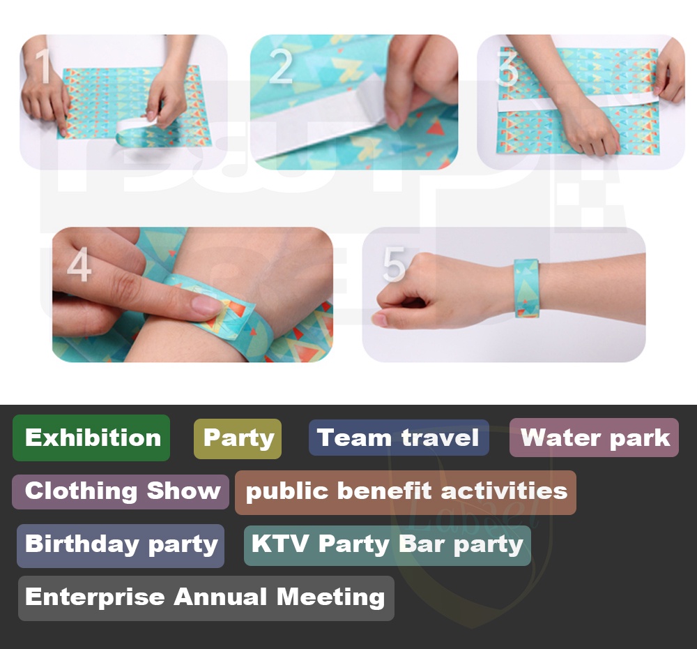 custom waterproof wristband sticker disposable wrist tyvek paper swim ...