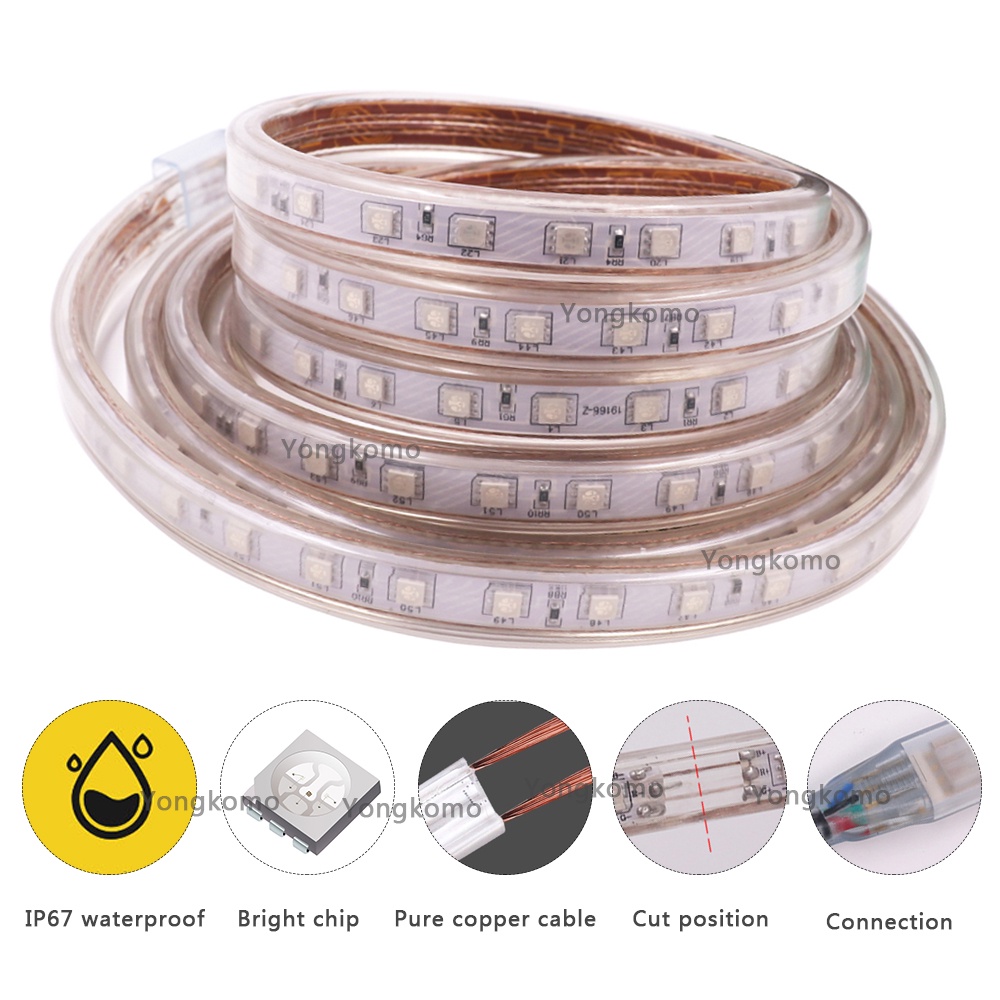 5050 LED Strip Light 220V Waterproof RGB Flexible LED Ribbon with ...