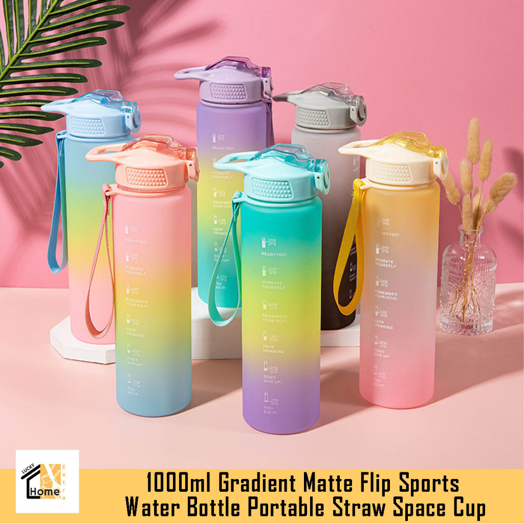 1pc Sporty Gradient Matte Plastic Water Bottle Portable Space Cup