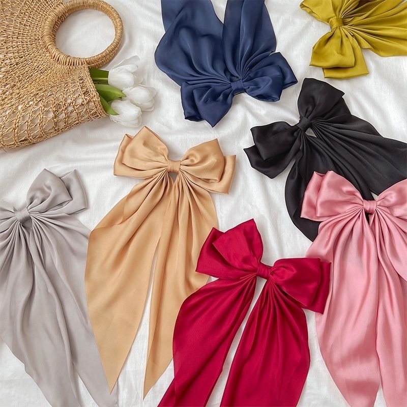 SATIN Korean elegant ribbon clip Long/Short Tail | Shopee Singapore