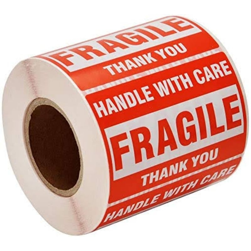 100 Pcs 76x51 Mm Red Fragile Stickers Handle with Care Warning Shipping ...