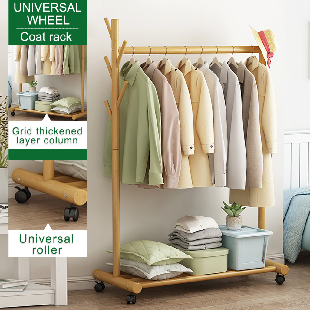 Clothes Rack With Wheels Solid Wood Modern Clothing Drying Hanger ...
