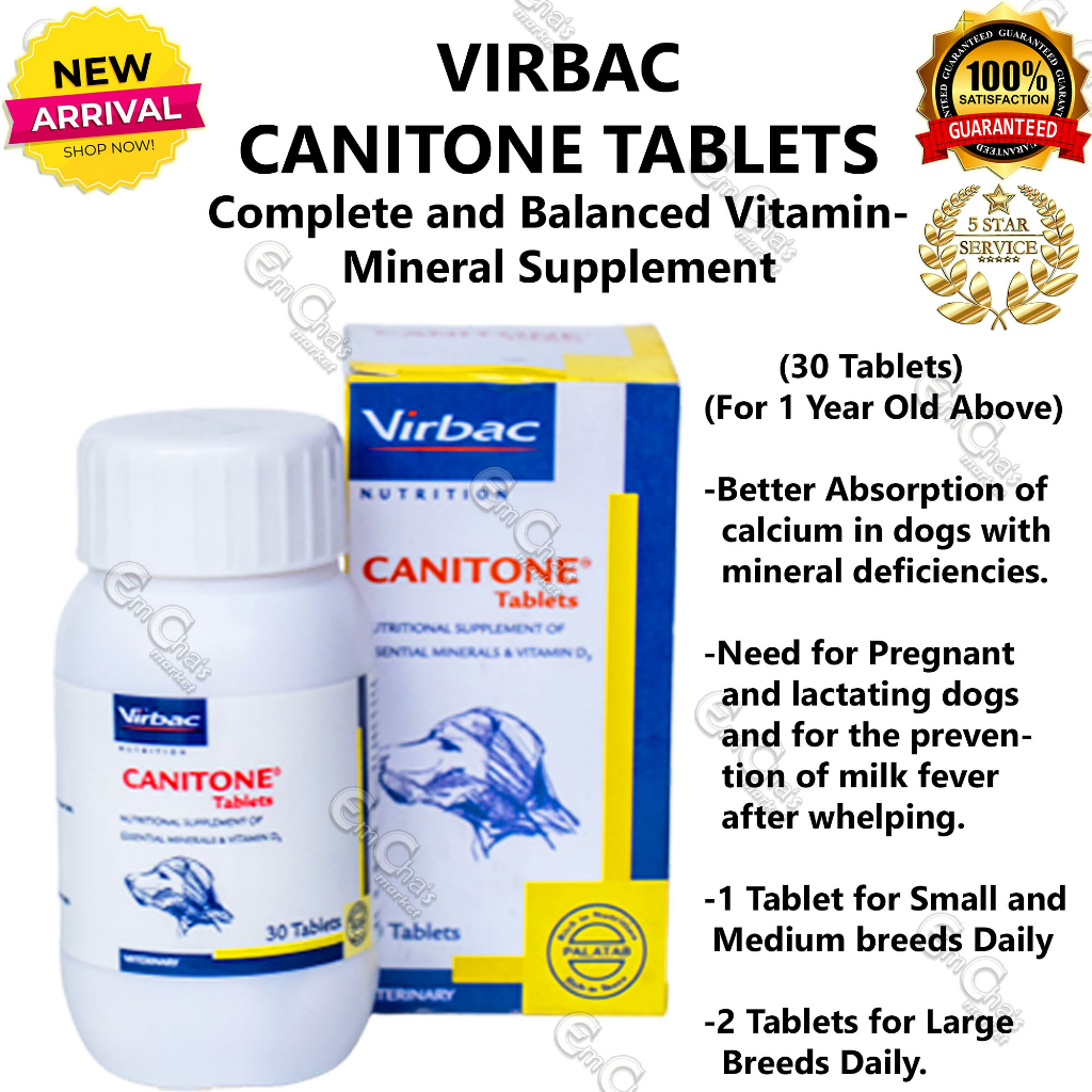 Virbac Canitone Tablets (30 Tablets) (Yellow Box) Vitamins Minerals ...