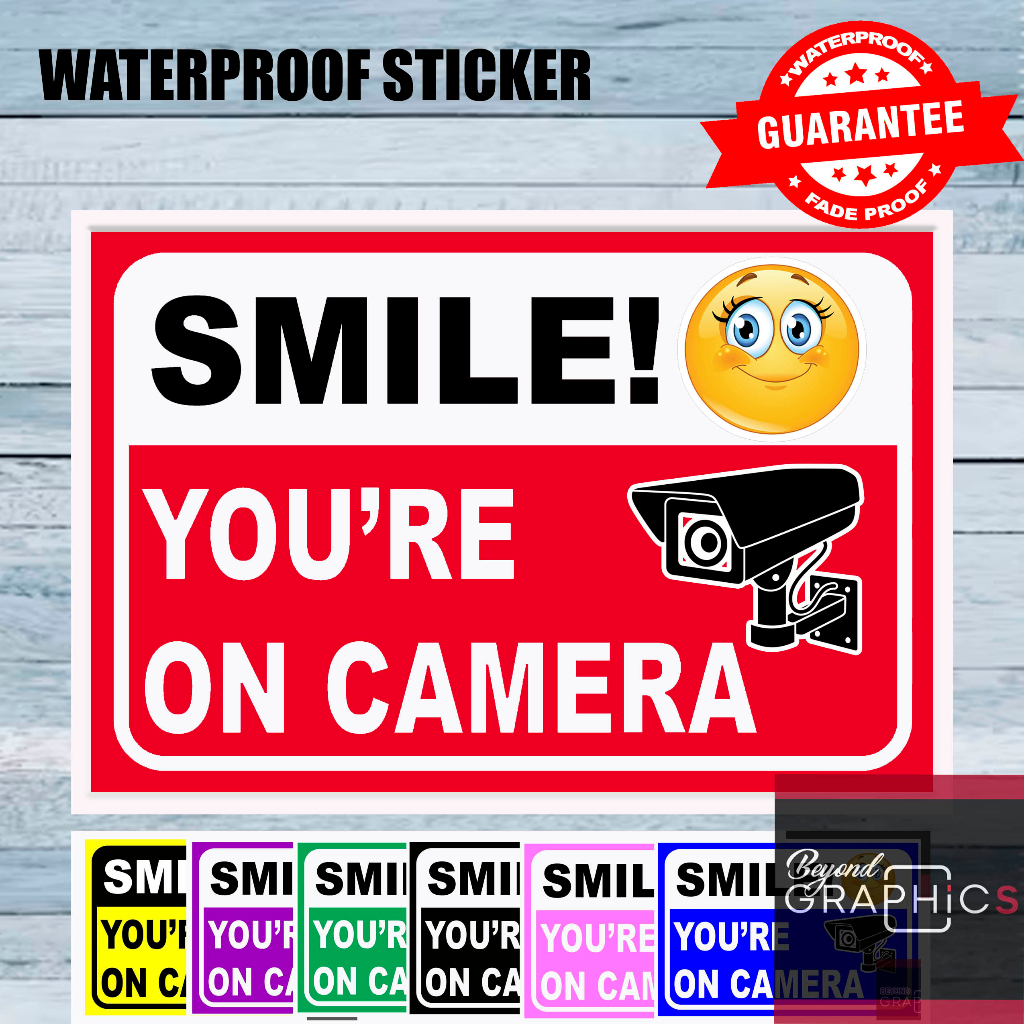 BG CCTV Smile You're on Camera Ver2 Sign Laminated PVC Sticker Metal ...