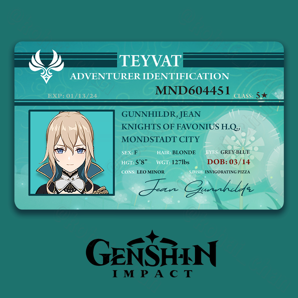 BEEP Genshin Impact ID Card Character's Adventurer Identification ...