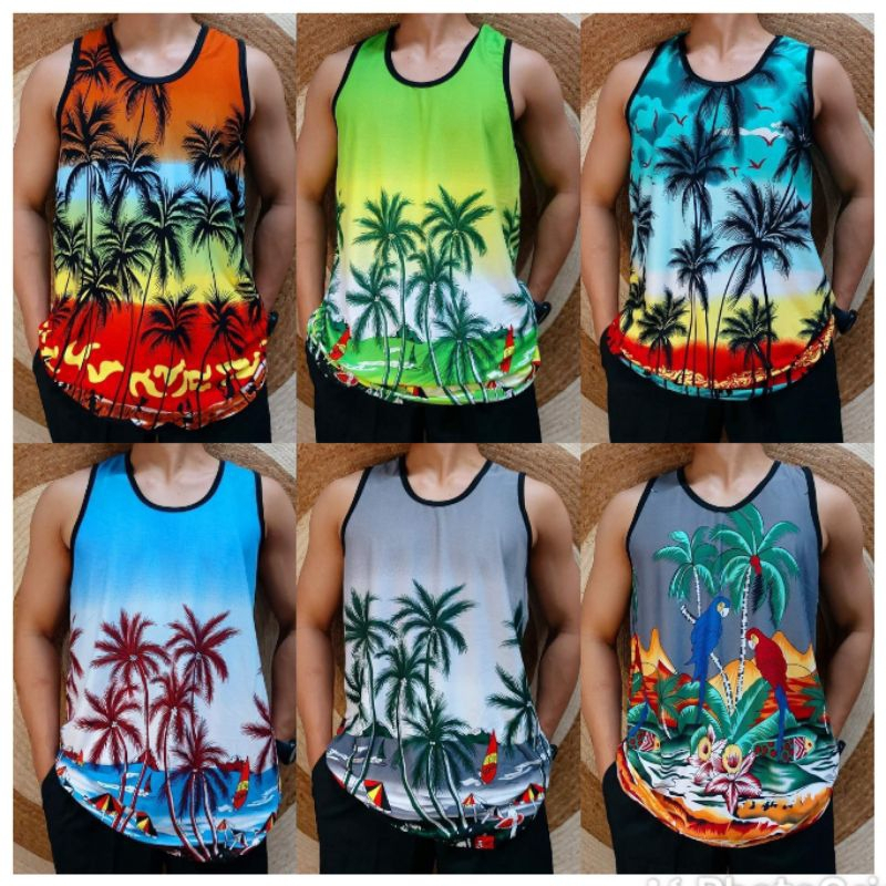 Mens Cotton Sando Printed Design Summer Pambahay Sports Gym Sleeveless ...