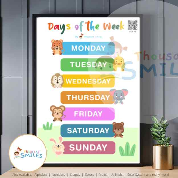 Days of the Week Chart Laminated Wall Poster A4 size Educational ...