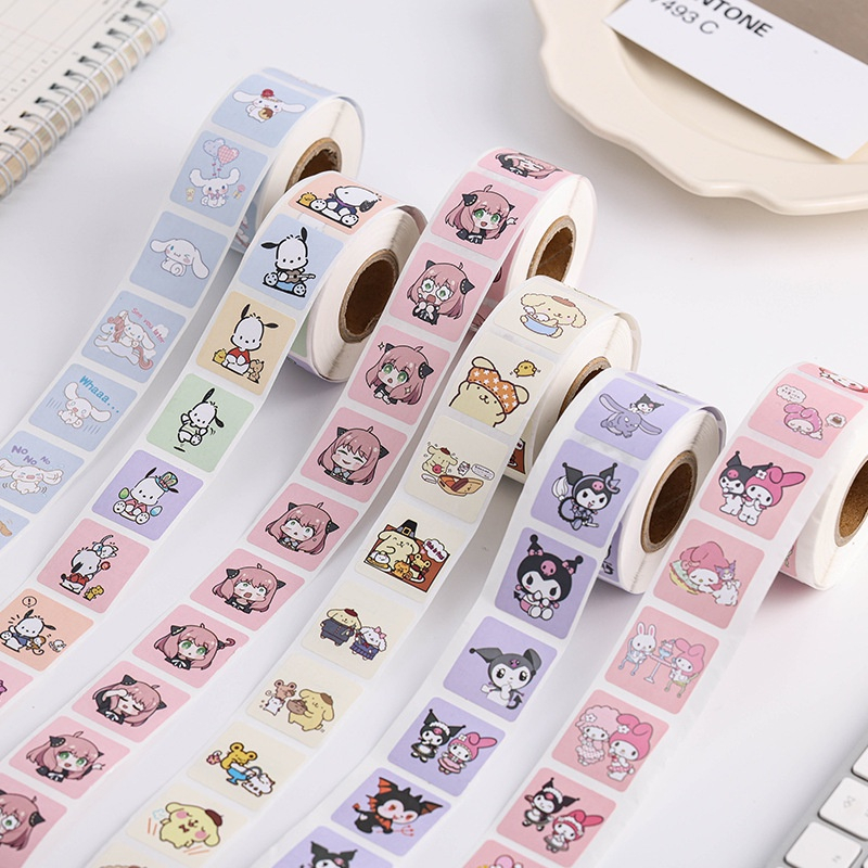 500Pcs/Roll Cartoon Sanrio Stickers Cute Hello Kitty Cinnamoroll Kuromi ...