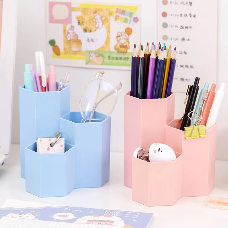 Pen container desktop multi-functional storage box Nordic three-grid ...