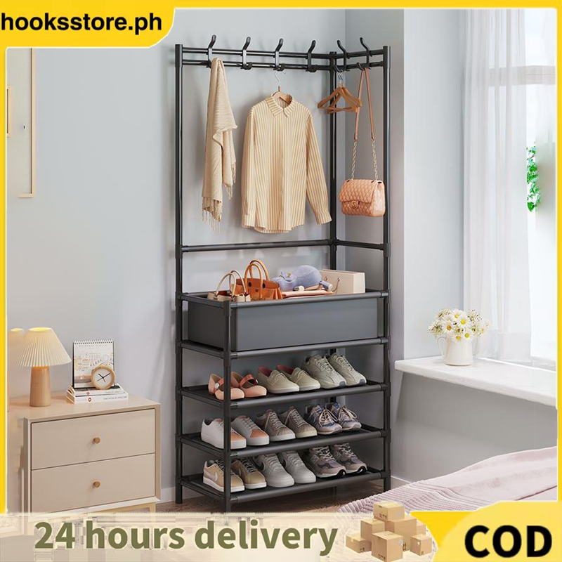 5 Layers Clothes Hanger Shoe Rack Integrated Hat Organizer Simple Floor
