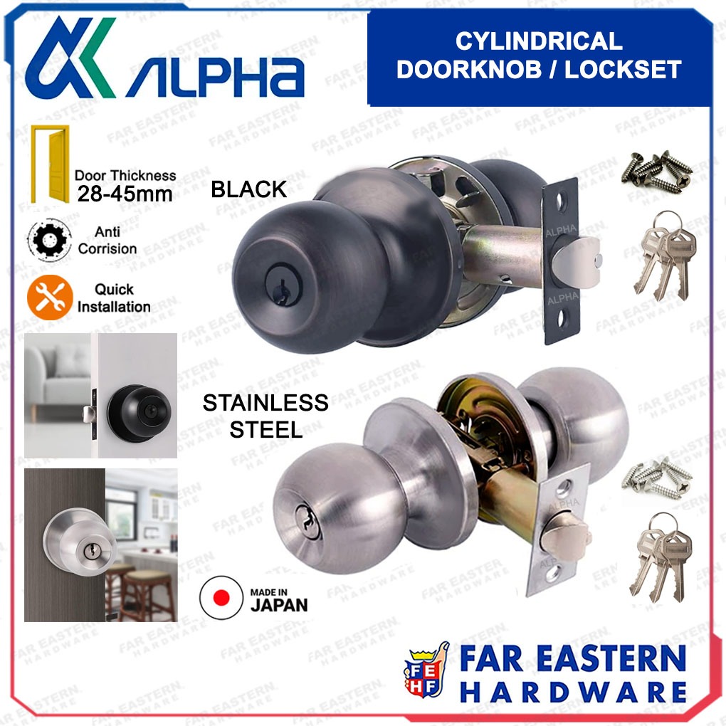 ALPHA Cylindrical Doorknob Entrance Lockset Push Lock Door Knob Set