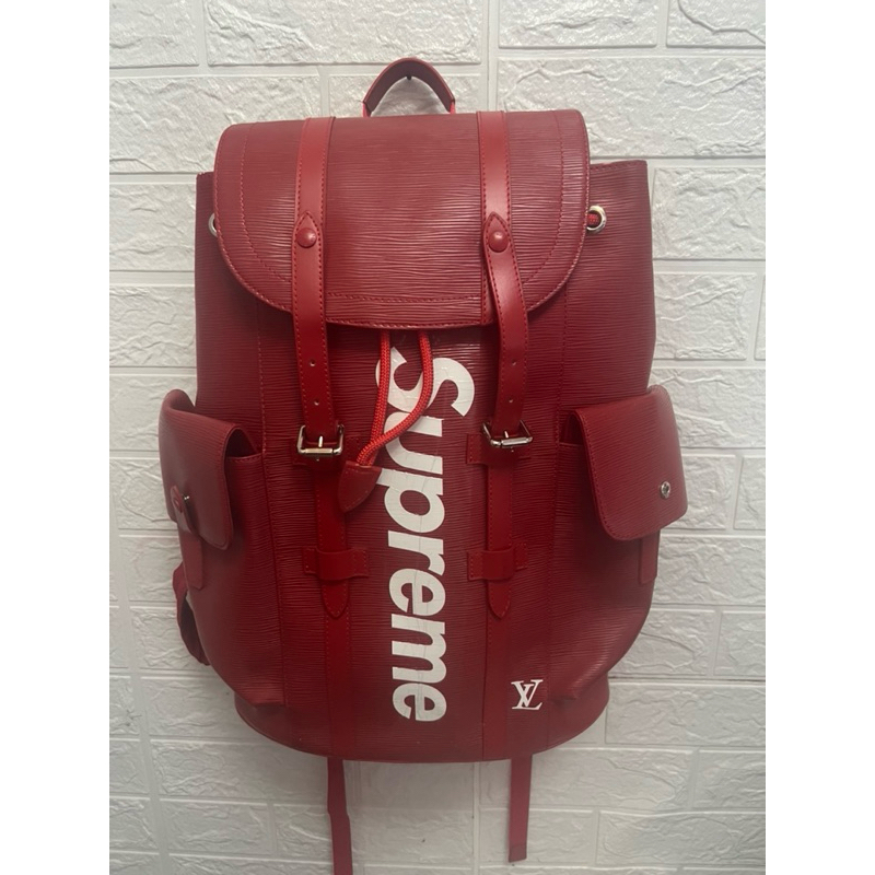 Louis vuitton supreme online red backpack