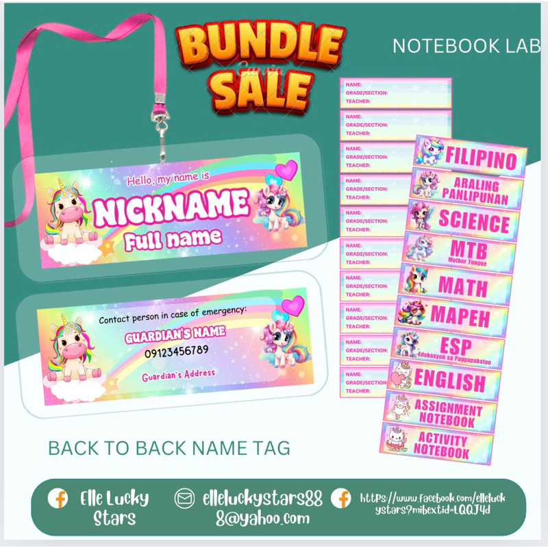 Cute Trendy Customized Laminated Nametag with Subject Label Stickers ...