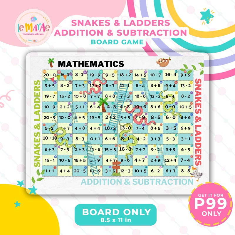 SNAKES AND LADDERS MATH SUBTRACTION AND ADDITION Laminated Educational ...