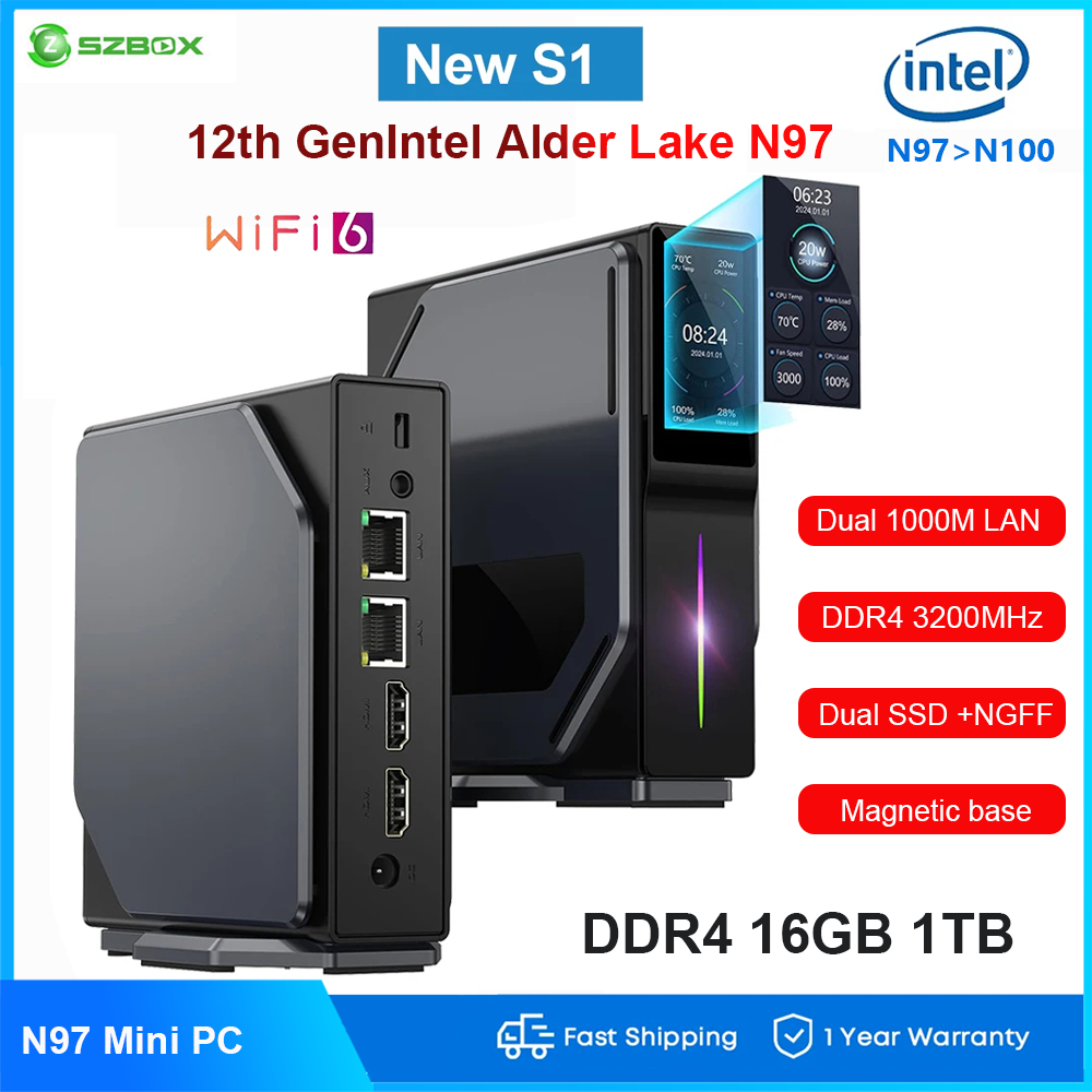 SZBOX MINI PC S1 Alder Lake N97 Windows11 DDR4 8GB 256GB WIFI6 BT5.2 4K ...
