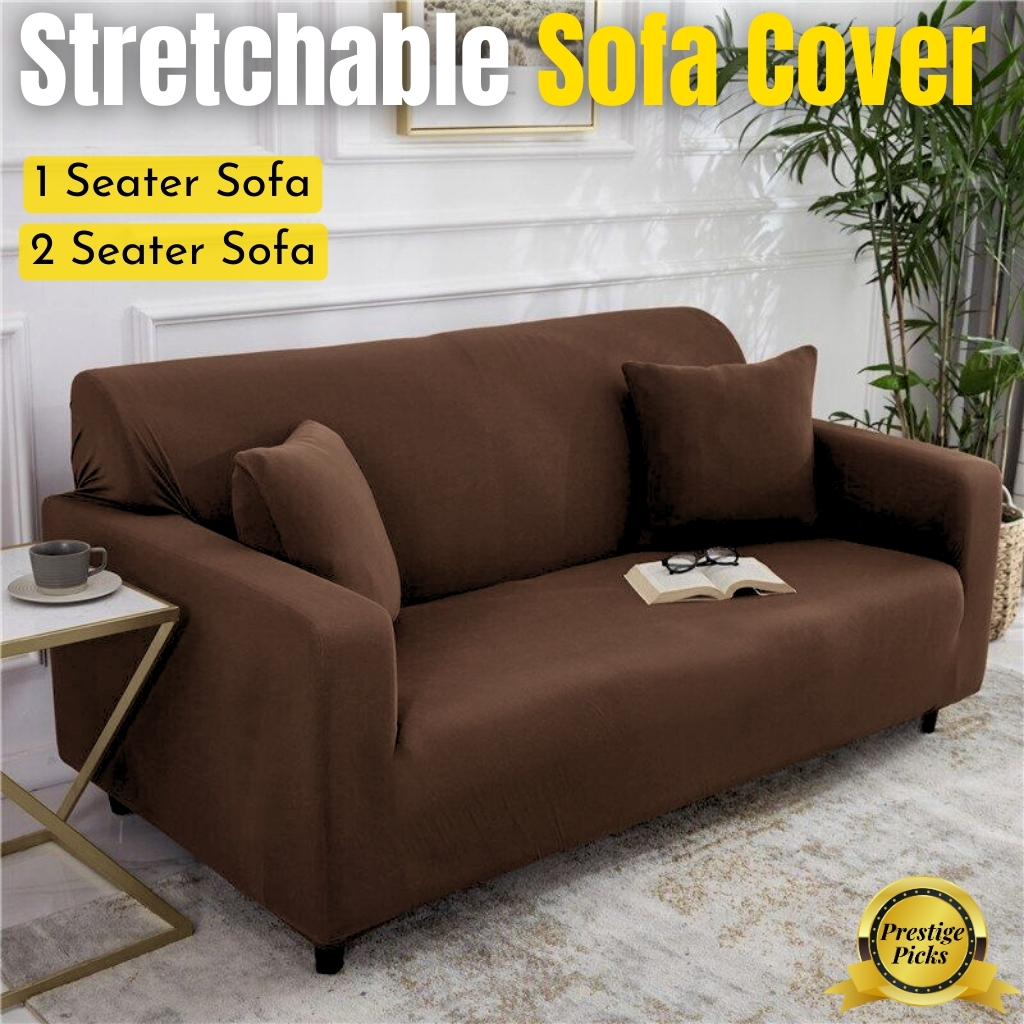 Sofa Cover Stretchable Single Two Seater Sofa Cover Elastic Sofa Slipcover Couch Cover Dark Choco Shopee Singapore