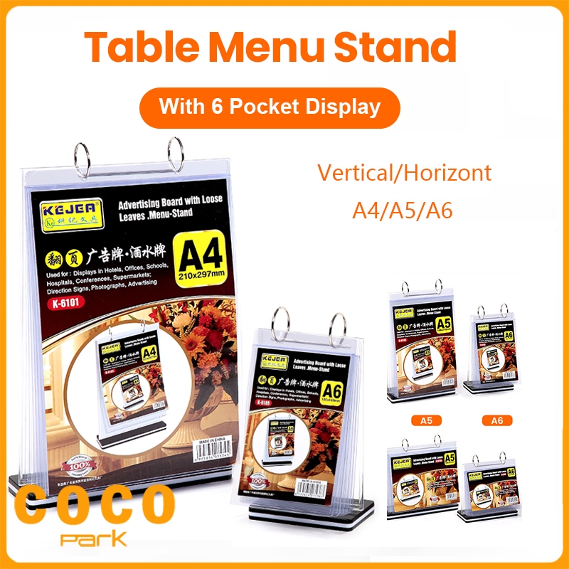 A4/A5/A6 Acrylic Flip Menu Holder Restaurant Display Stand with 6