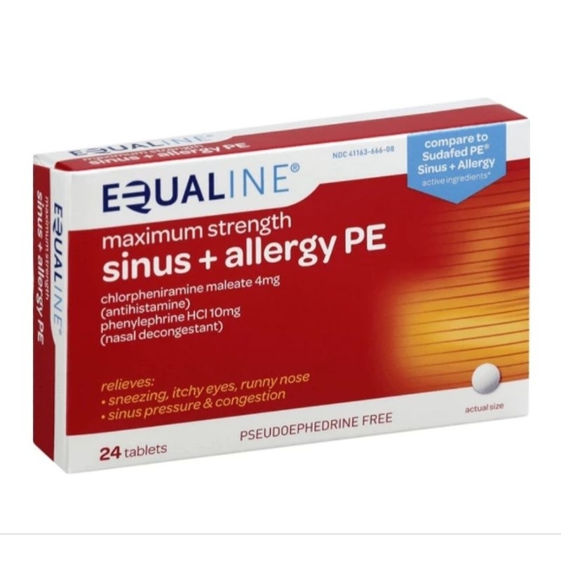 Authentic USA Equaline Maximum Strength Sinus + Allergy PE ( Sinus ...