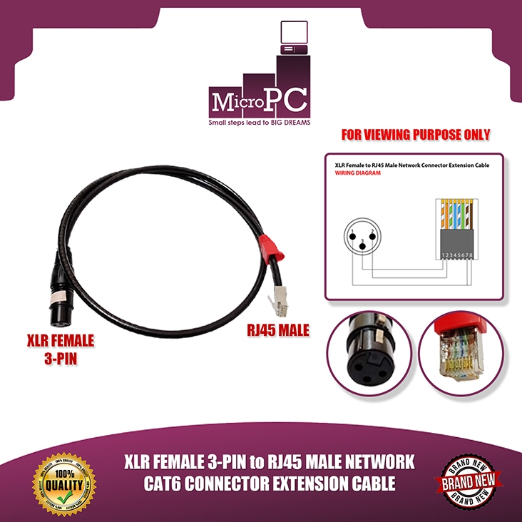 MICRO PC XLR FEMALE 3-PIN to RJ45 MALE NETWORK CAT6 CONNECTOR EXTENSION ...