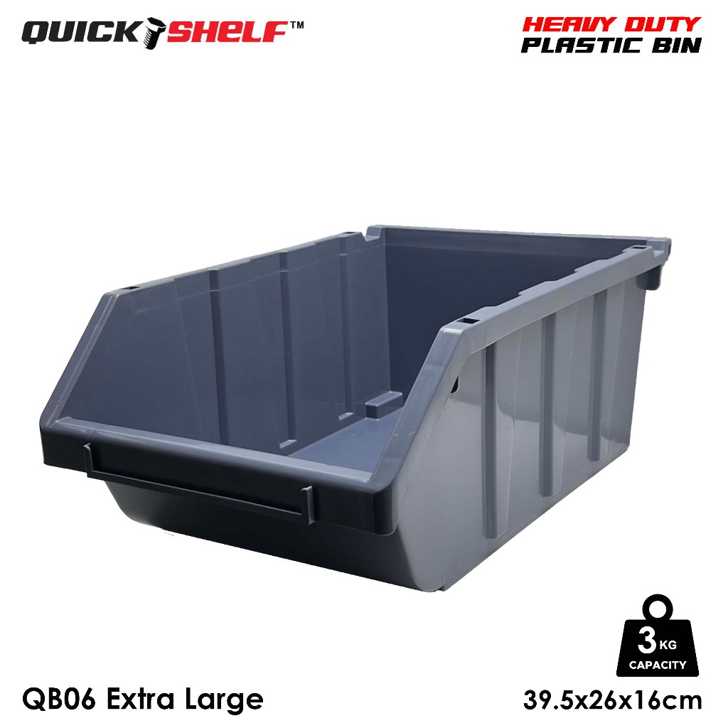 QUICK SHELF Stackable Bin Boxes Heavy Duty Grey Storage for Supplies ...