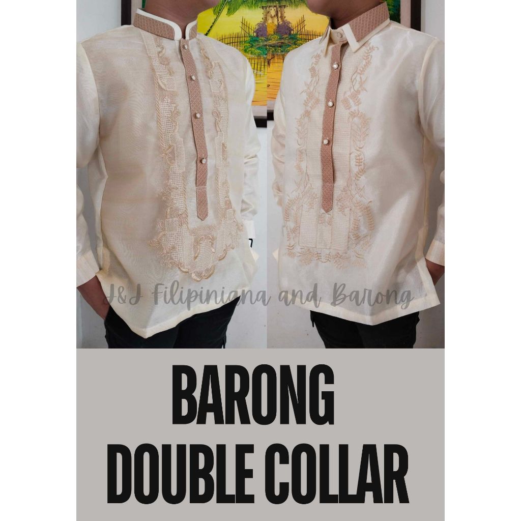 MODERN BARONG TAGALOG WITH DOUBLE COLLAR (RANDOM BURDA) | Shopee Singapore